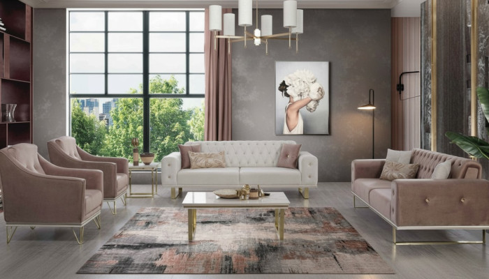 Ensemble de canapés Canapé Designer Chesterfield Fauteuil luxueux Table basse 6 pièces