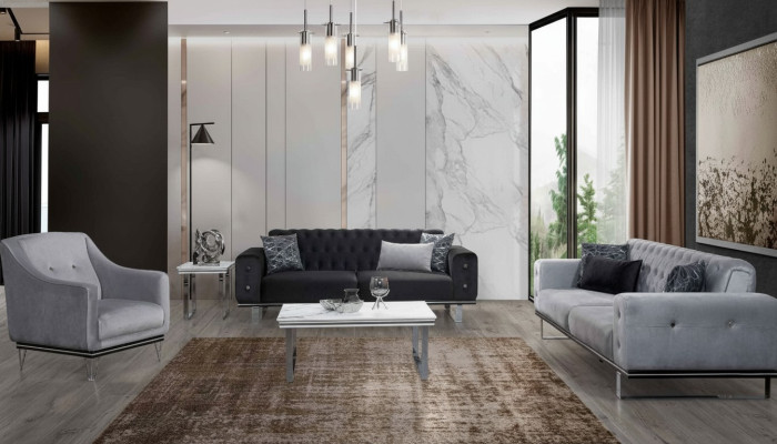 Canapé Chesterfield noir et gris ensemble de canapés modernes Table d'appoint
