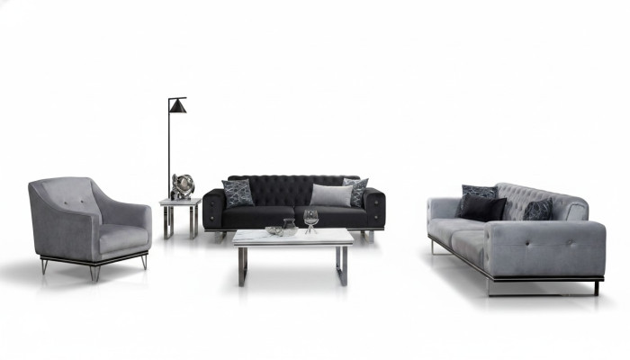 Canapé Chesterfield noir et gris ensemble de canapés modernes Table d'appoint