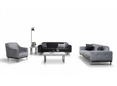 Canapé Chesterfield noir et gris ensemble de canapés modernes Table d'appoint