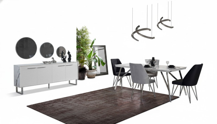 Mobilier de salle à manger gris et blanc commode table à manger chaises rembourrées luxueuses