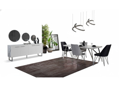 Mobilier de salle à manger gris et blanc commode table à manger chaises rembourrées luxueuses