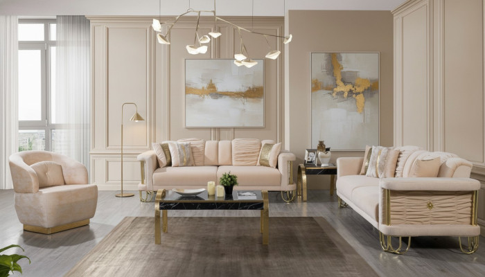Salon Ensemble de canapés beige Canapé trois places Fauteuil design Groupe
