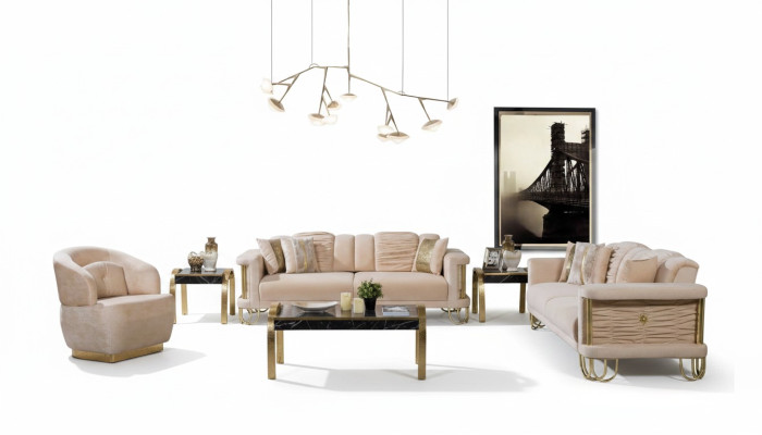 Salon Ensemble de canapés beige Canapé trois places Fauteuil design Groupe
