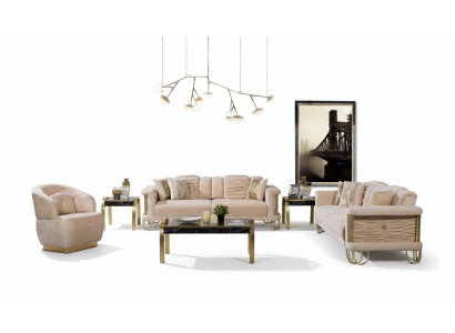 Salon Ensemble de canapés beige Canapé trois places Fauteuil design Groupe