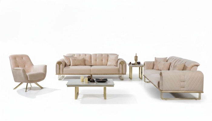 Moderne ensemble canapé beige pour le salon x2 3 places fauteuils rembourrés 3 pièces