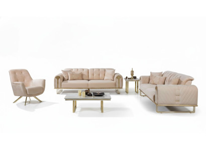 Moderne ensemble canapé beige pour le salon x2 3 places fauteuils rembourrés 3 pièces