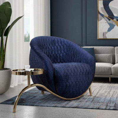 Fauteuil relaxant Bleu Designer place assise Table d'appoint Design luxueux