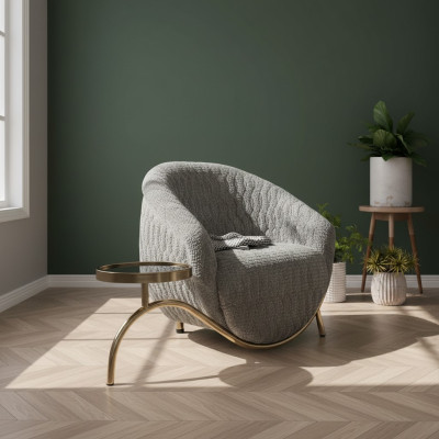 Gris Rembourrage Fauteuil de Club de Designer de Salon à Une Place Noble 1 Place