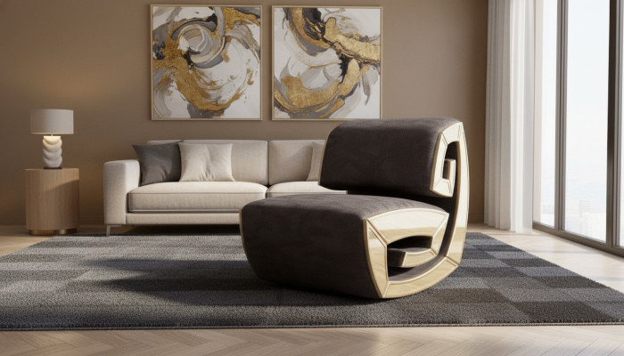 Fauteuil de designer à un seul siège brun doré, relaxant, salon, nouveau.