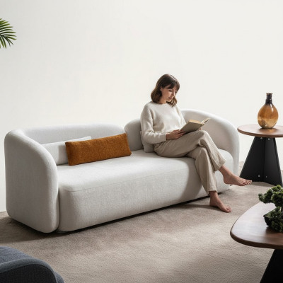Design moderne Rembourrage blanc Siège Canapé 3 places Canapé Canapés Tissu Textile