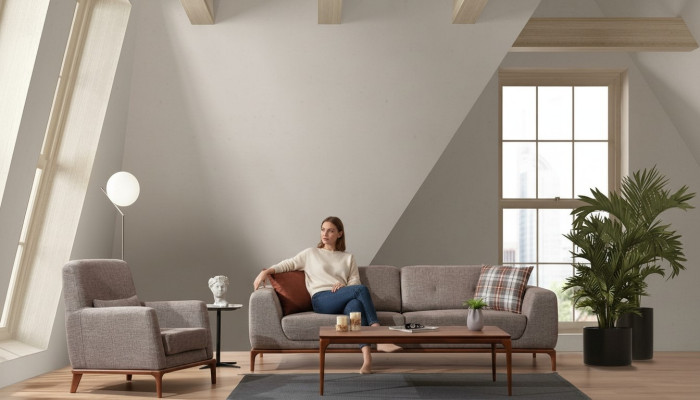 Luxueux ensemble de canapé ensemble de canapé 3 places Fauteuil tissu Gris moderne Moderne Ensemble neuf