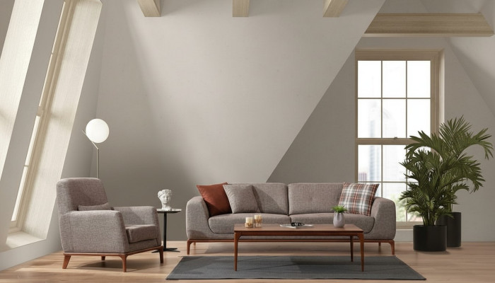 Luxueux ensemble de canapé ensemble de canapé 3 places Fauteuil tissu Gris moderne Moderne Ensemble neuf