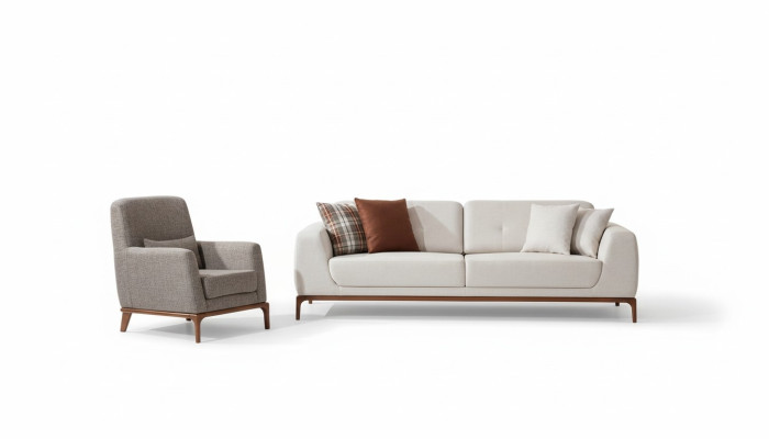 Ensemble de canapé blanc luxueux Canapé 3 places Fauteuil Tissu Moderne Moderne Ensemble neuf
