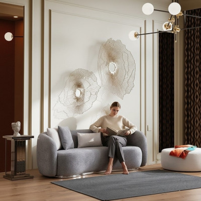 Canapé 4 places Canapé rembourré gris Siège en tissu Design Tissu Canapé moderne Canapés