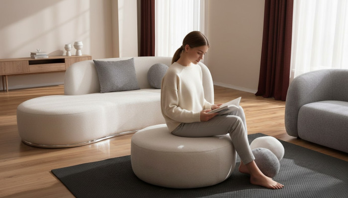 Tabouret rembourré de luxe blanc Tabouret rond Siège Design Meuble élégant