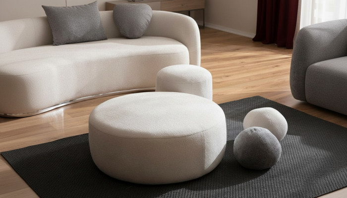 Tabouret rembourré de luxe blanc Tabouret rond Siège Design Meuble élégant