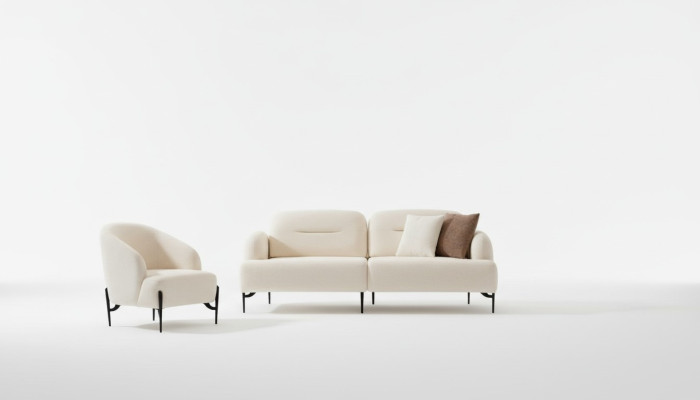 Salon blanc Suite de designer de salon à 3 places Fauteuil en tissu Ensemble de 2 pièces nouveau