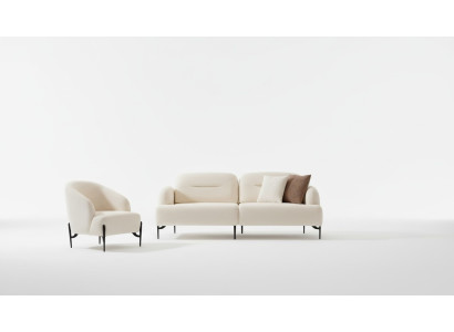 Salon blanc Suite de designer de salon à 3 places Fauteuil en tissu Ensemble de 2 pièces nouveau