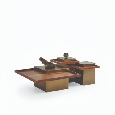 Set de table basse marron moderne du salon en bois, ensemble de luxe de table basse.