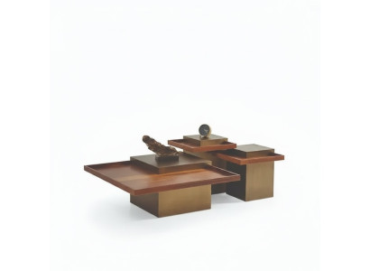 Set de table basse marron moderne du salon en bois, ensemble de luxe de table basse.