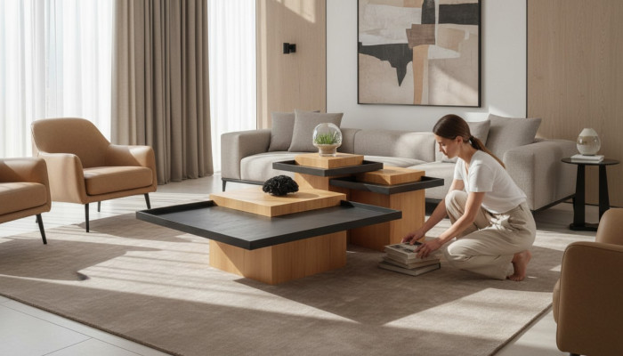 Ensemble de tables basses pour le salon brun-noir 3x Table basse en bois Meubles