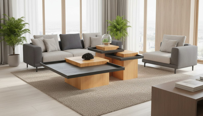 Ensemble de tables basses pour le salon brun-noir 3x Table basse en bois Meubles