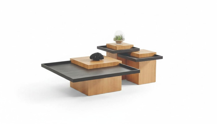 Ensemble de tables basses pour le salon brun-noir 3x Table basse en bois Meubles