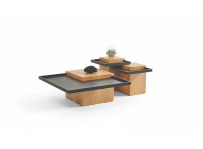 Ensemble de tables basses pour le salon brun-noir 3x Table basse en bois Meubles
