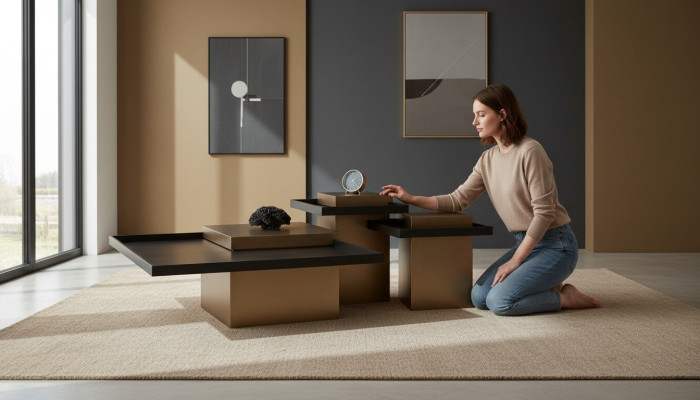 Ensemble de table basse moderne pour salon Mobilier de luxe 3x Tables d'appoint en bois