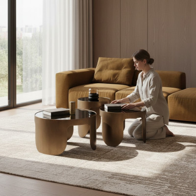 Luxueux ensemble de tables basses de designer, 3 tables basses et ensemble de table ronde.
