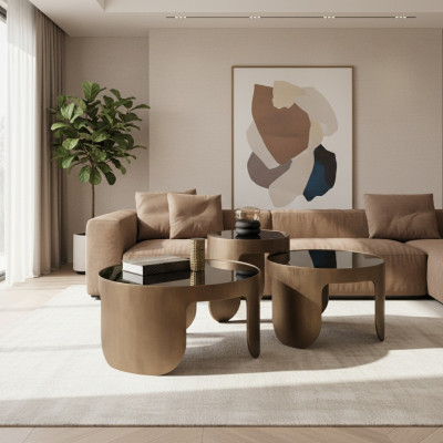 Luxueux ensemble de tables basses de designer, 3 tables basses et ensemble de table ronde.