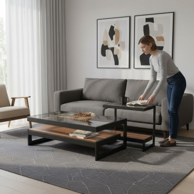 Ensemble de tables basses exclusives Table d'appoint Table en verre Table basse de salon