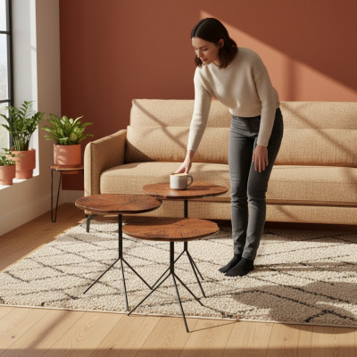 Table basse 3x Table de salon design Mobilier moderne Tables de luxe Ensemble de 3 pièces