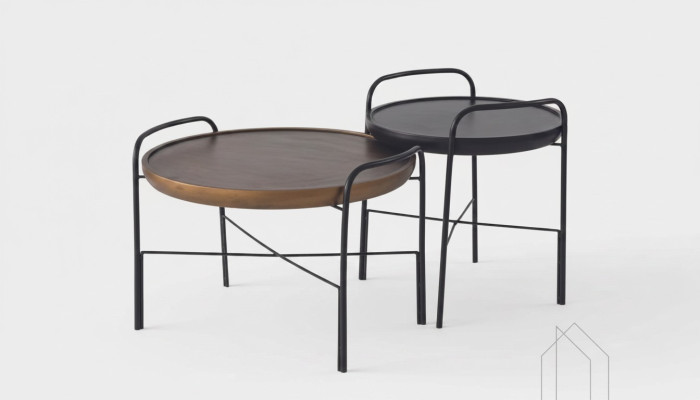 Table basse ronde pour salon de luxe 2x tables en bois ensemble de meubles design 2 pièces