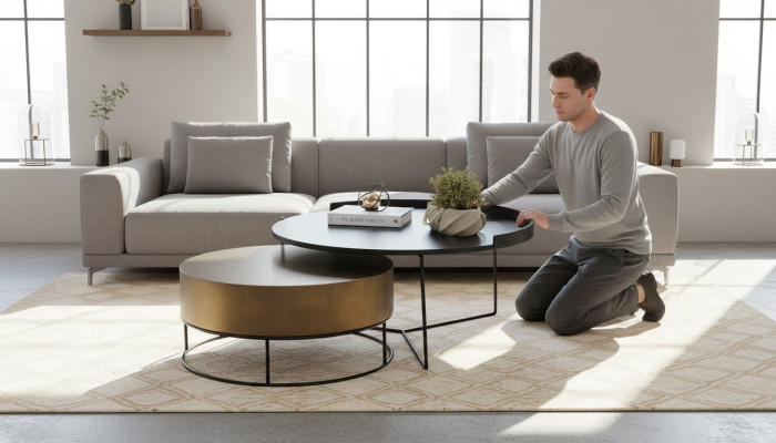 Designer 2x Tables basses Tables d'appoint modernes rondes en métal ensemble de tables