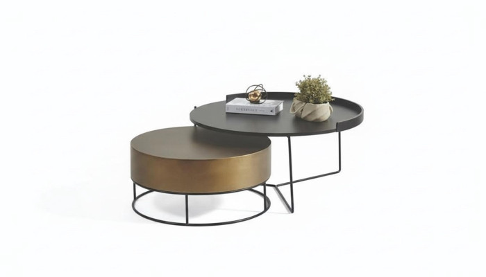 Designer 2x Tables basses Tables d'appoint modernes rondes en métal ensemble de tables