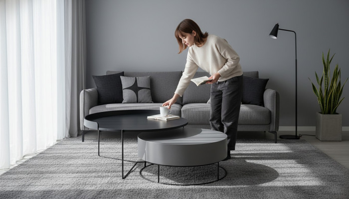 Ensemble rond 2x Table basse Gris Table basse Table d'appoint Tables de salon