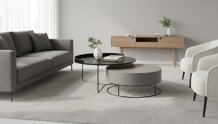Ensemble rond 2x Table basse Gris Table basse Table d'appoint Tables de salon