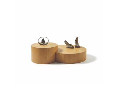 Table basse brun clair 2x tables rondes table basse design table d'appoint