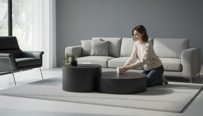 Moderne Ensemble de table basse noire Designer Table basse ronde Table d'appoint.
