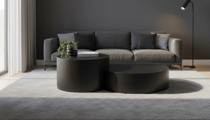 Moderne Ensemble de table basse noire Designer Table basse ronde Table d'appoint.