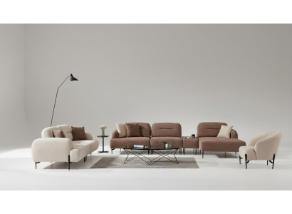 Ensemble de canapé moderne marron et blanc 3 places Fauteuil en tissu Canapé d'angle en forme de L