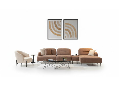 Salon ensemble de sièges Marron-beige Canapé d'angle Paysage de vie Armchair 2 pièces