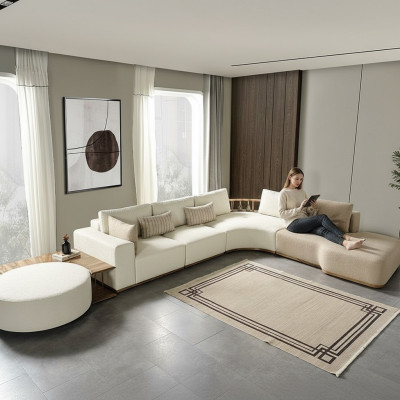 Canapé d'angle blanc Moderne Mobilier de salon Designer Canapé Textile 2pcs