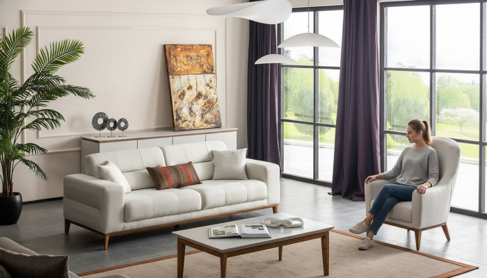 Blanc exclusif Salon Suite textile 3 places Fauteuil de luxe 2 pièces
