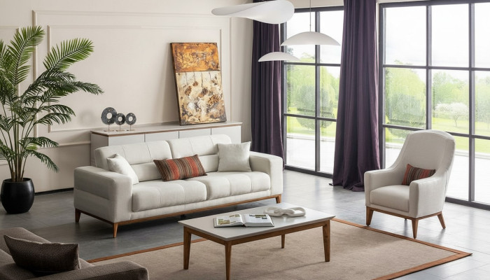 Blanc exclusif Salon Suite textile 3 places Fauteuil de luxe 2 pièces