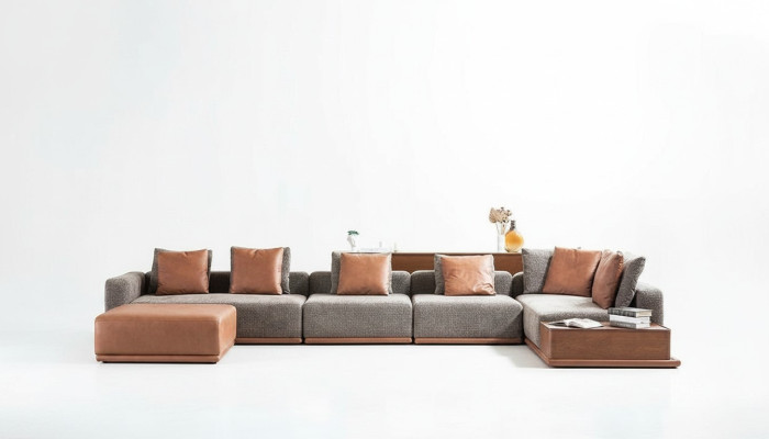 Canapé rembourré Coin suite Canapé d'angle Canapé en L en tissu Canapé Moderne Gris