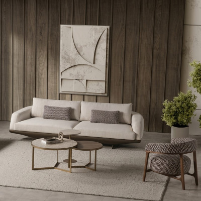 Ensemble de sièges de salon Canapé en forme de L gris Tabouret marron Mobilier de luxe