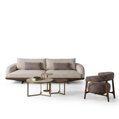 Ensemble de sièges de salon Canapé en forme de L gris Tabouret marron Mobilier de luxe